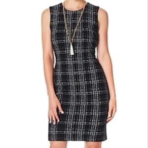 Calvin Klein Sleeveless Sheath Dress Lined Midi Lined Plaid Black Women's Sz 10